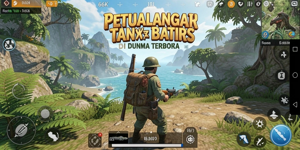 Screenshot gameplay 66K menampilkan eksplorasi dunia terbuka yang luas.