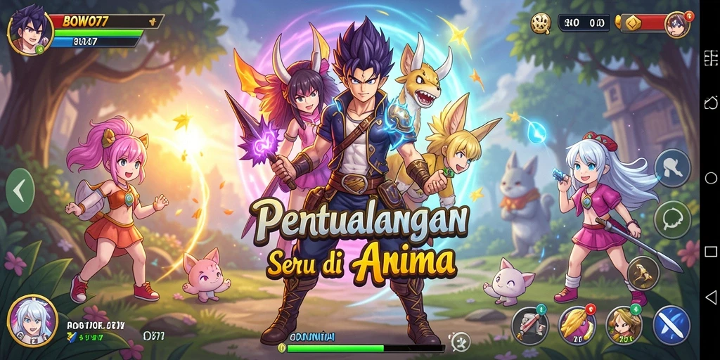 Tangkapan layar dari gameplay BOWO77 yang menampilkan karakter anime bertarung.