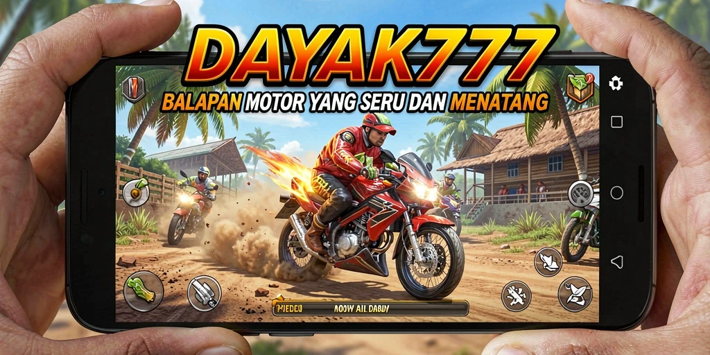 Screenshot dari gameplay DAYAK777 menampilkan balapan motor seru.