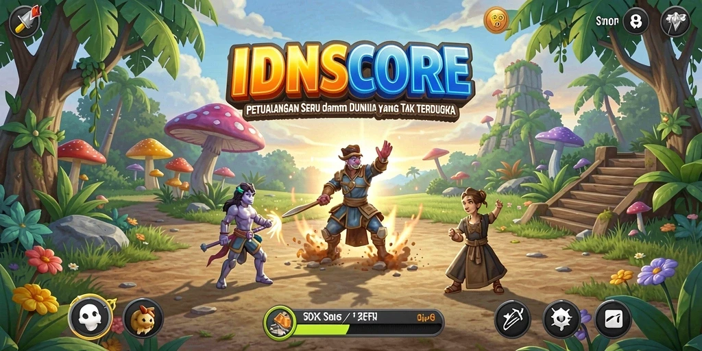 Tampilan gameplay IDNSCORE menampilkan aksi petualangan yang mendebarkan.