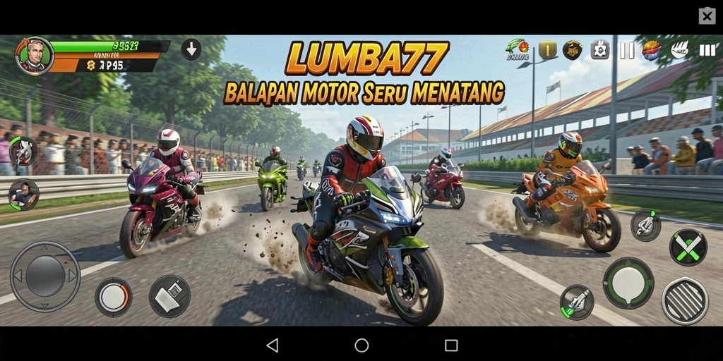 Tampilan gameplay LUMBA77 dengan balapan motor yang mendebarkan.