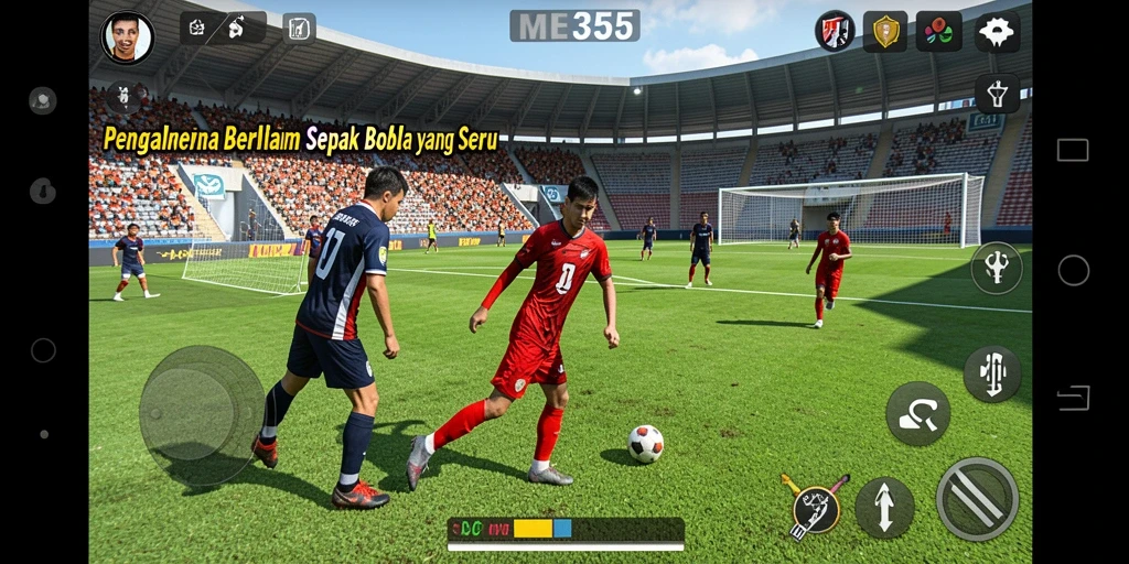 Gameplay seru di <strong>ME355</strong> menunjukkan aksi pertandingan sepak bola.