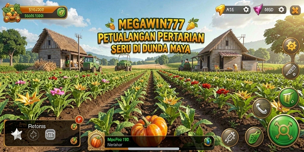 Screenshot gameplay MEGAWIN777 menampilkan aktivitas pertanian yang seru.