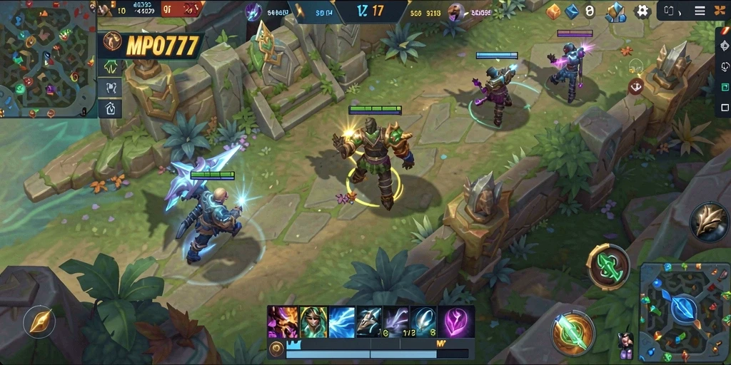 Tampilan aksi seru dalam game MOBA MPO777.
