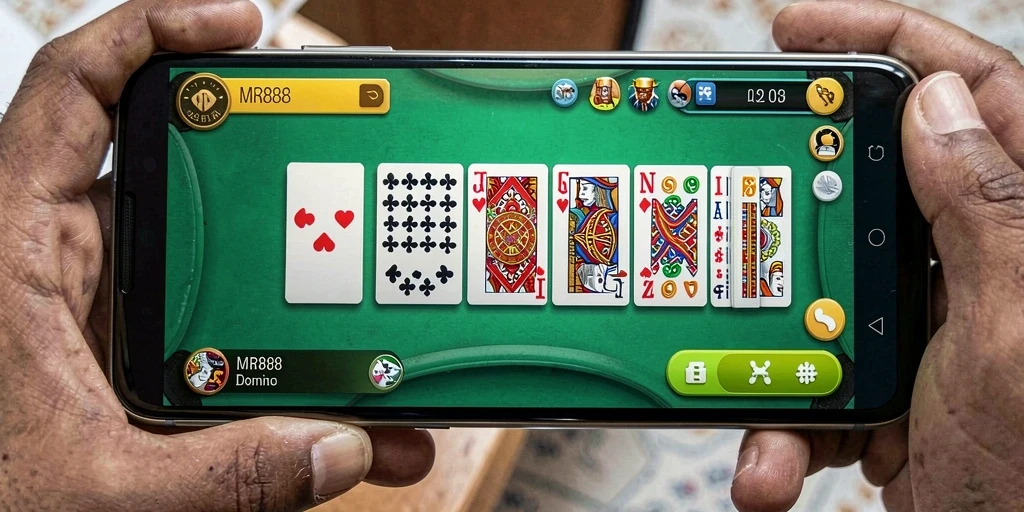 Gameplay seru dalam MR888, menunjukkan aksi kartu Domino.