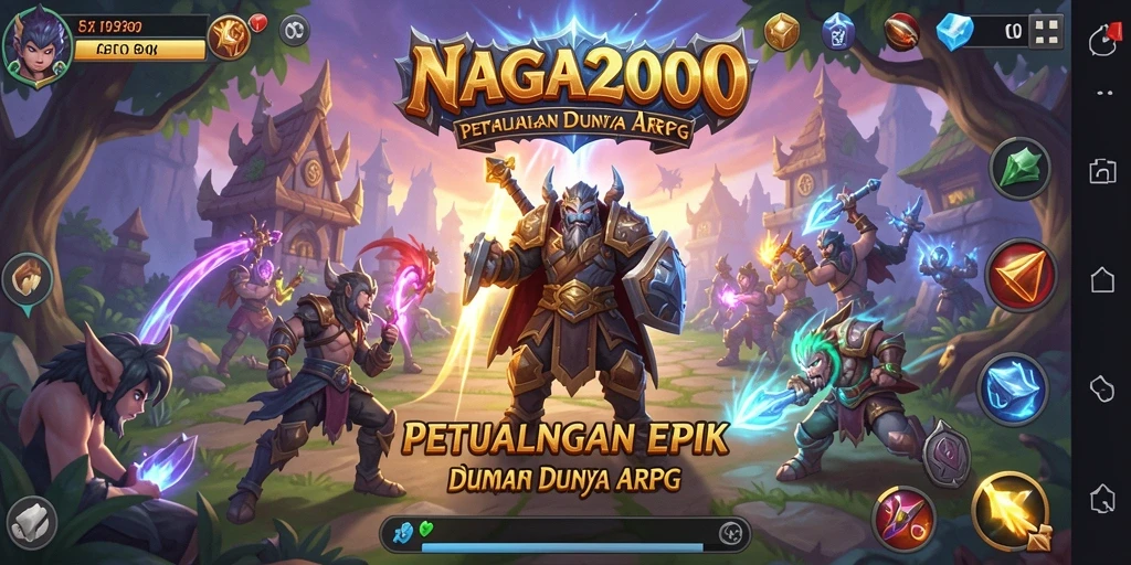 Tampilan gameplay seru dari NAGA2000, menampilkan pertarungan epik di dunia fantasi.