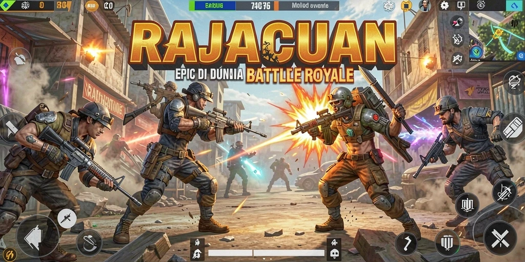 Tampilan gameplay seru dalam RAJACUAN dengan aksi Battle Royale.