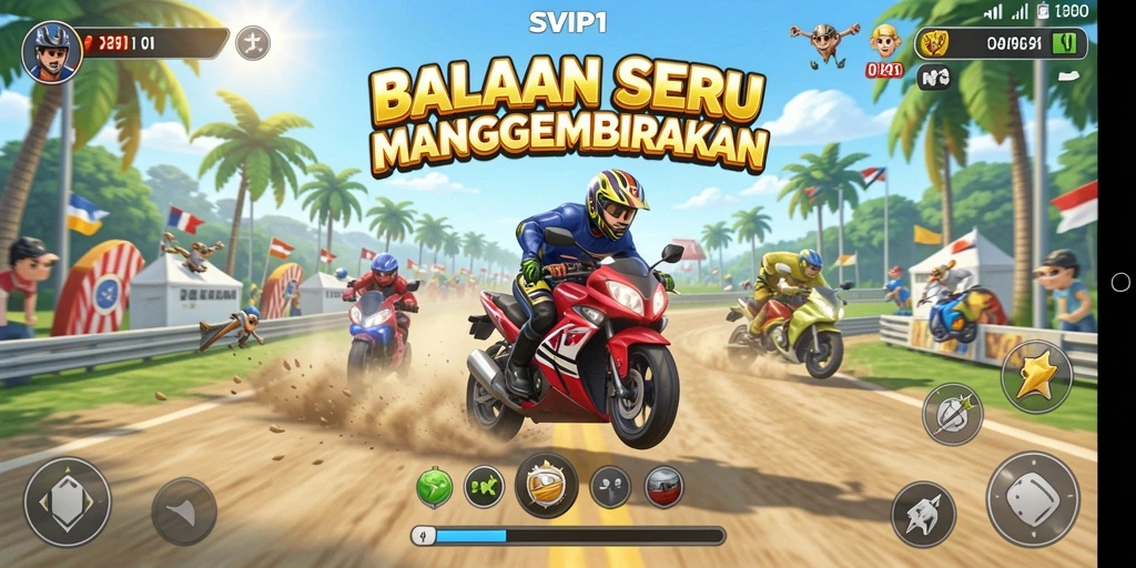 Tampilan gameplay SVIP1 yang mendebarkan saat balapan.