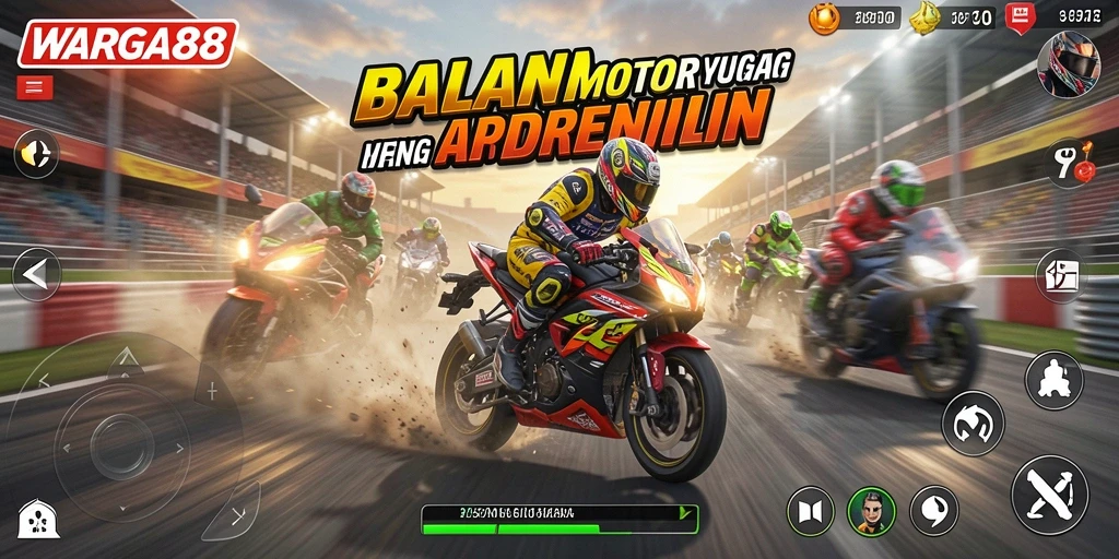 Gameplay balapan motor yang intens dan mendebarkan di WARGA88.