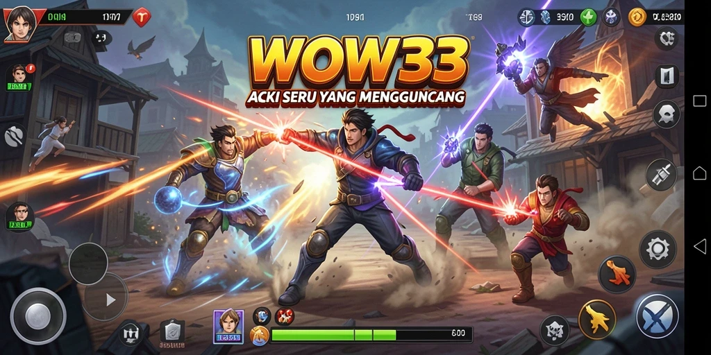 Tangkapan layar WOW33 menampilkan pertempuran seru dengan efek aksi yang dramatis.