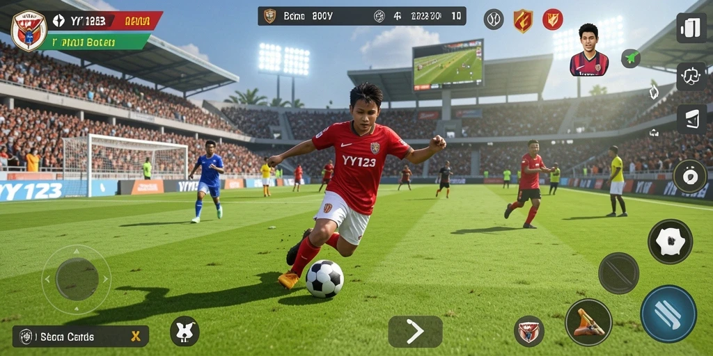 Tampilan gameplay YY123 yang menarik dan mendebarkan di lapangan sepak bola.